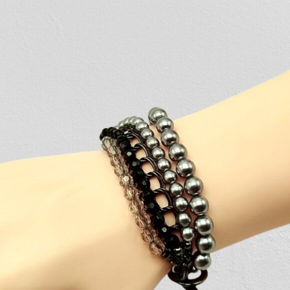 Premier Designs Multi-Strand Bracelet Gunmetal Chains Gray Beads Crystals Toggle - Picture 5 of 11